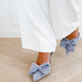 Blue Sidney Suede Bow Heels