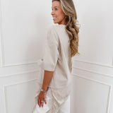 Beige Asymmetric Lace T-Shirt