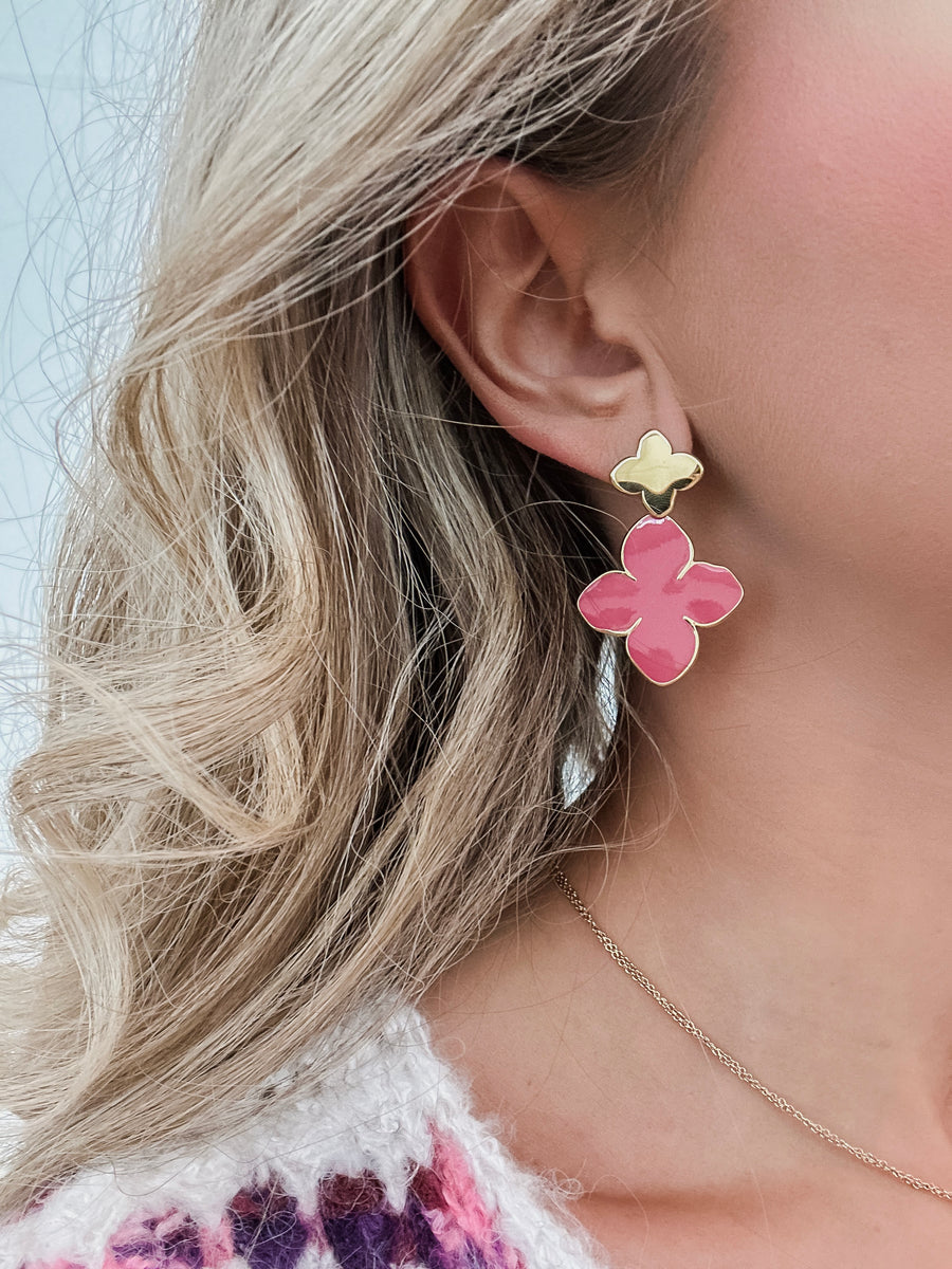 Dark Pink Clover Earrings