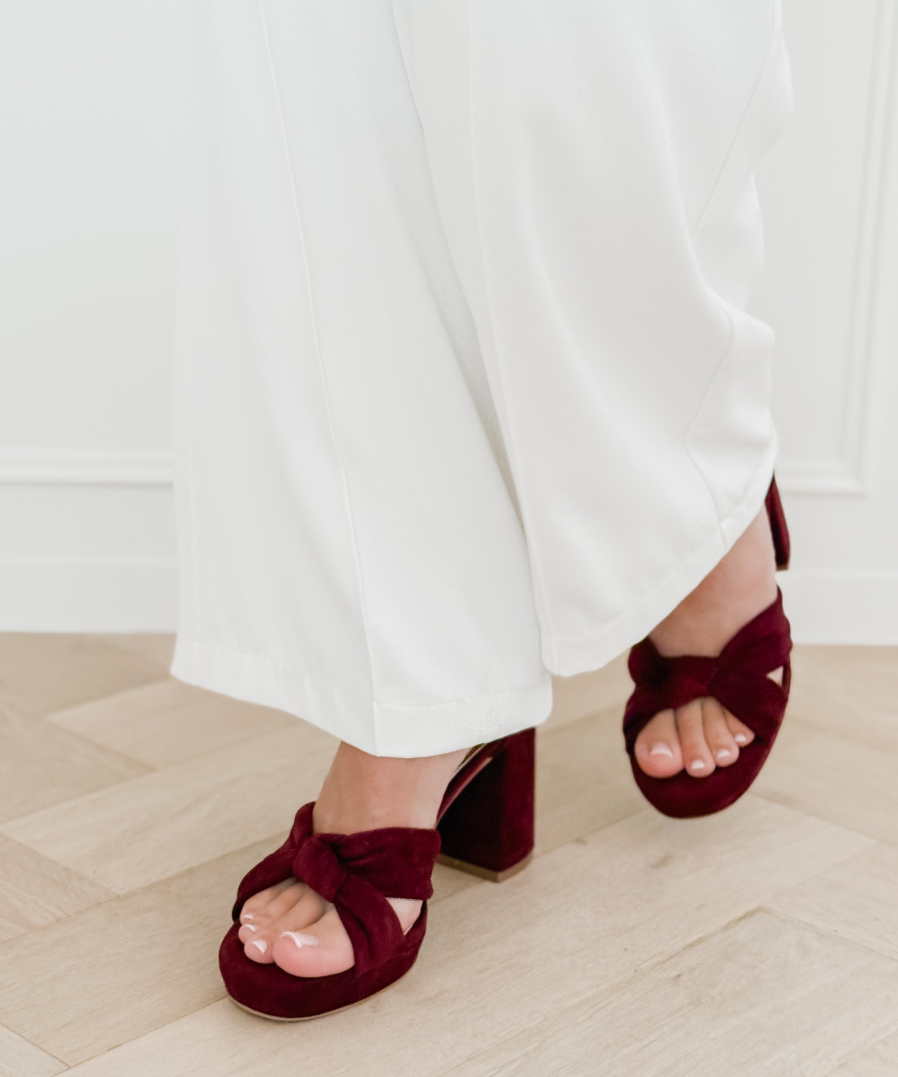 Wine Red Suede Knotted Heels