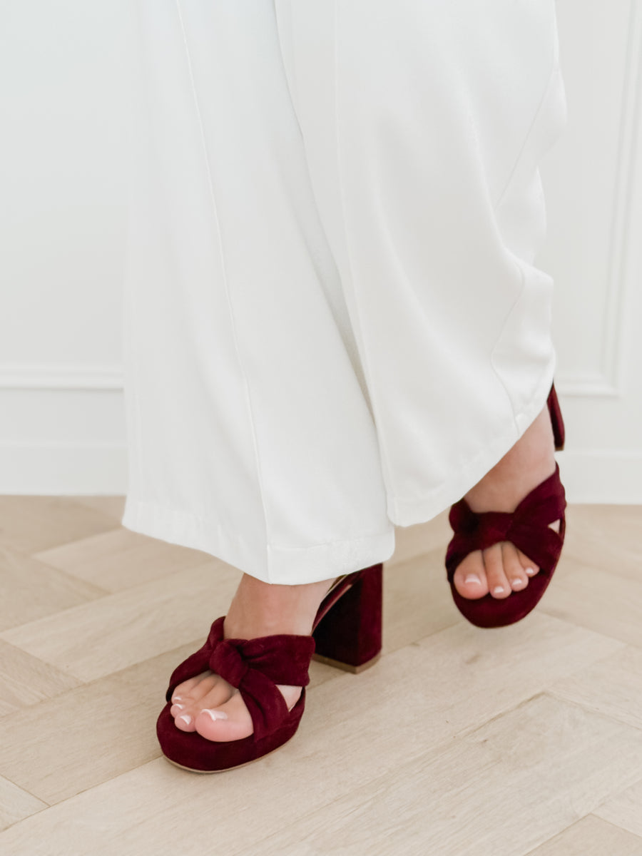 Wine Red Suede Knotted Heels