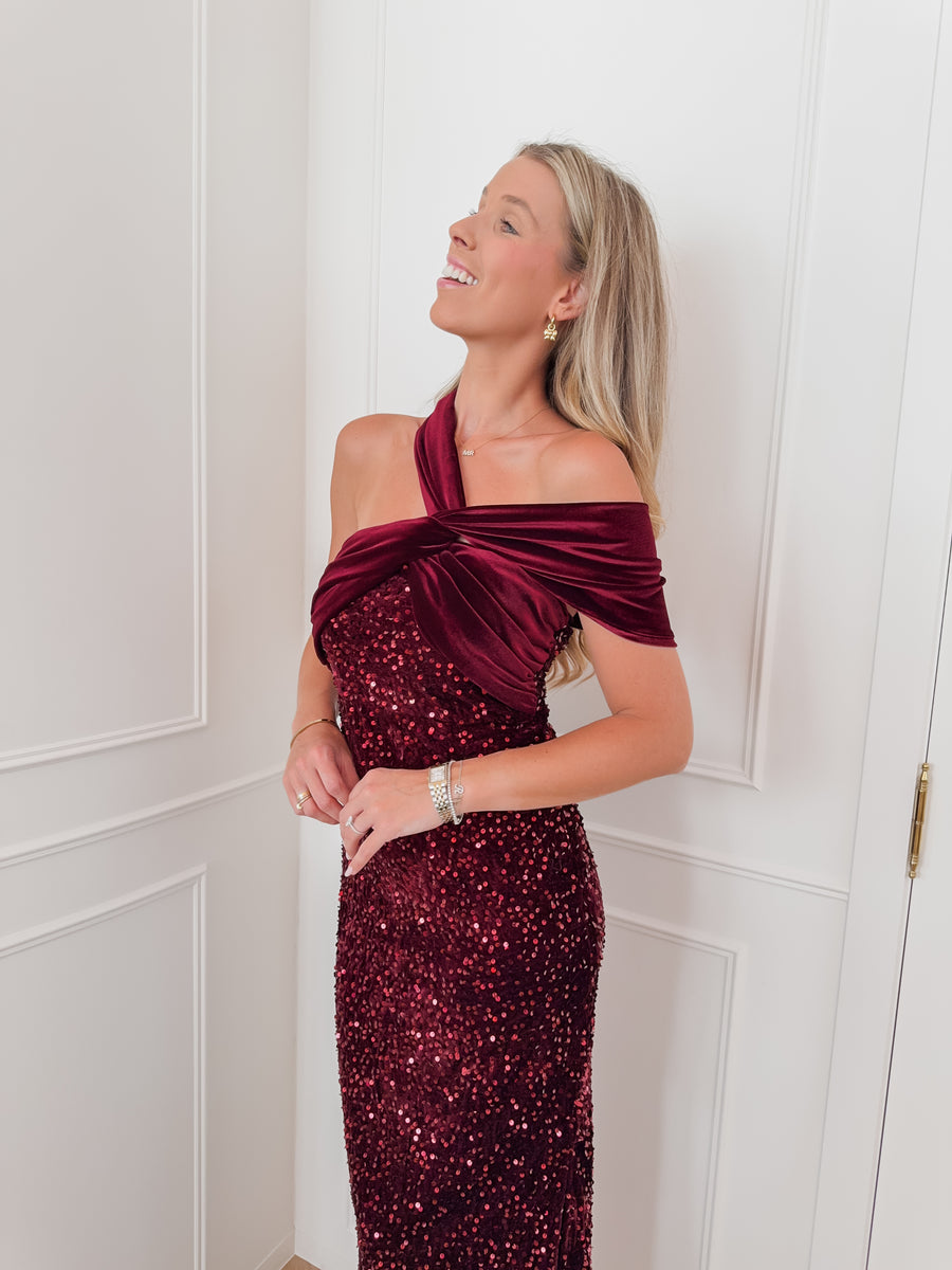 Burgundy Cecilia Velvet Sequin Dress