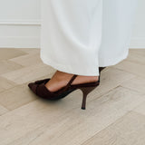 Brown Sarah Suede Buckle Heels