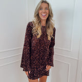 Dark Brown Mina Sequin Bow Dress