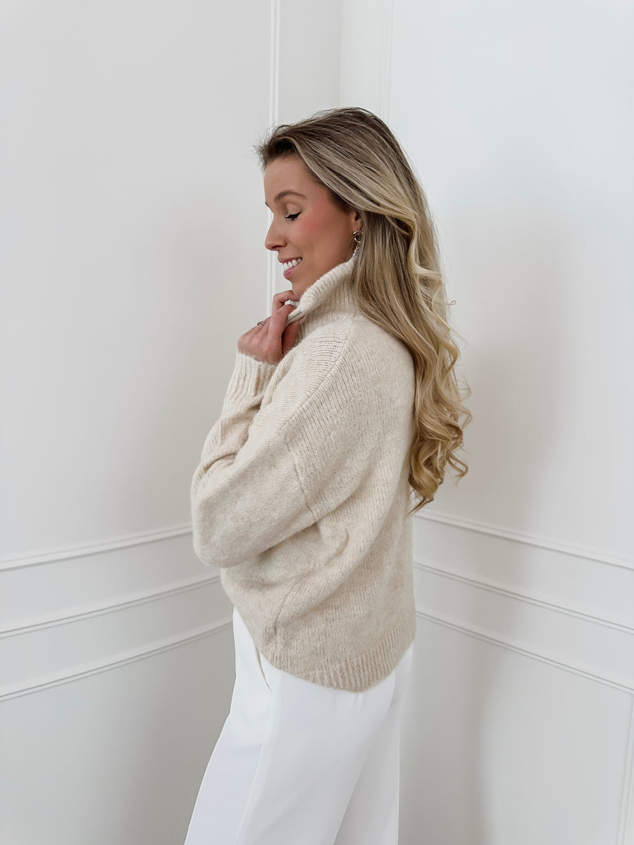 Beige Zipper Sweater