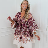 Bordeaux Multicolor Floral Fabienne Dress