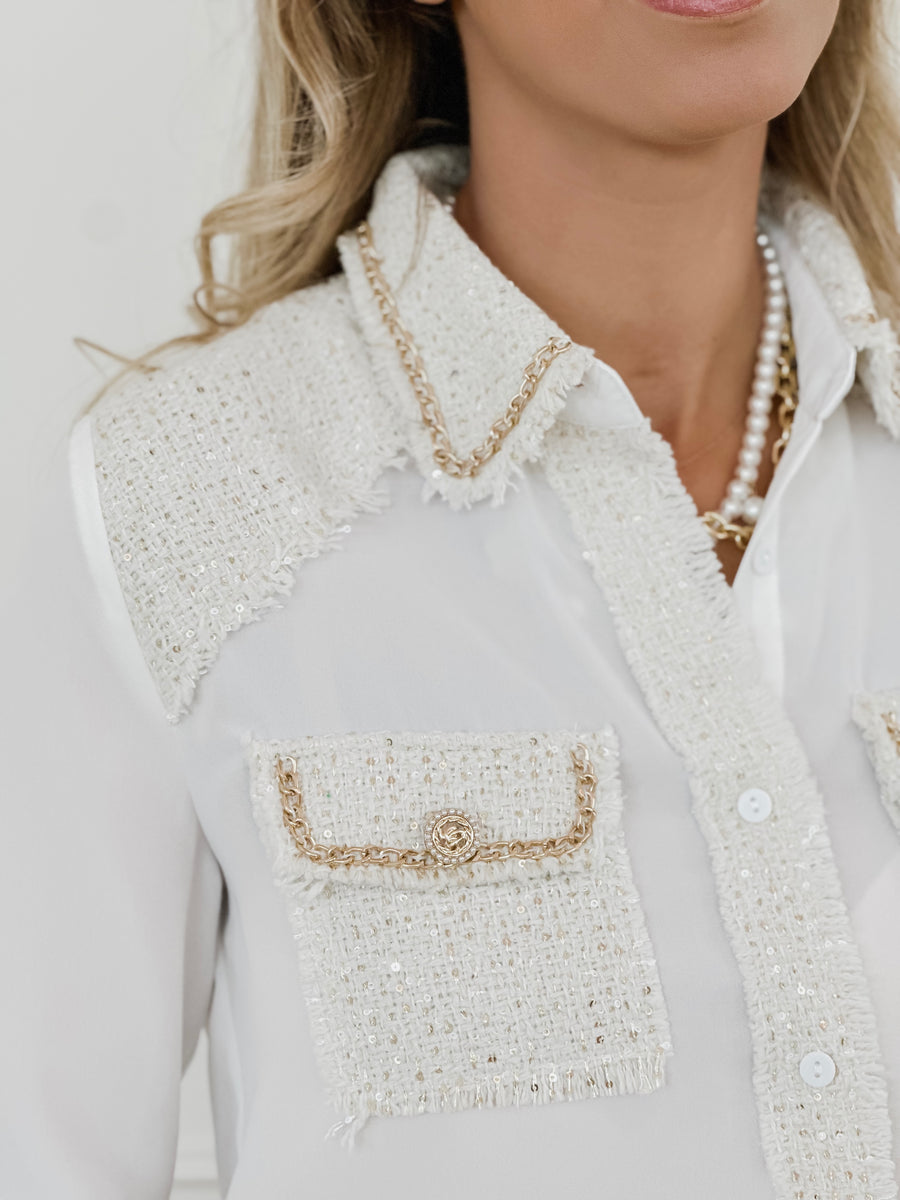 White Golden Detailled Tweed BLOUSE