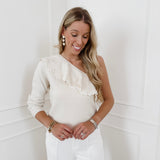 Beige Kaithy One Shoulder Sweater