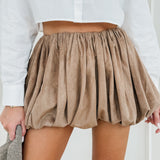 Camel Suede Poffy Skirt