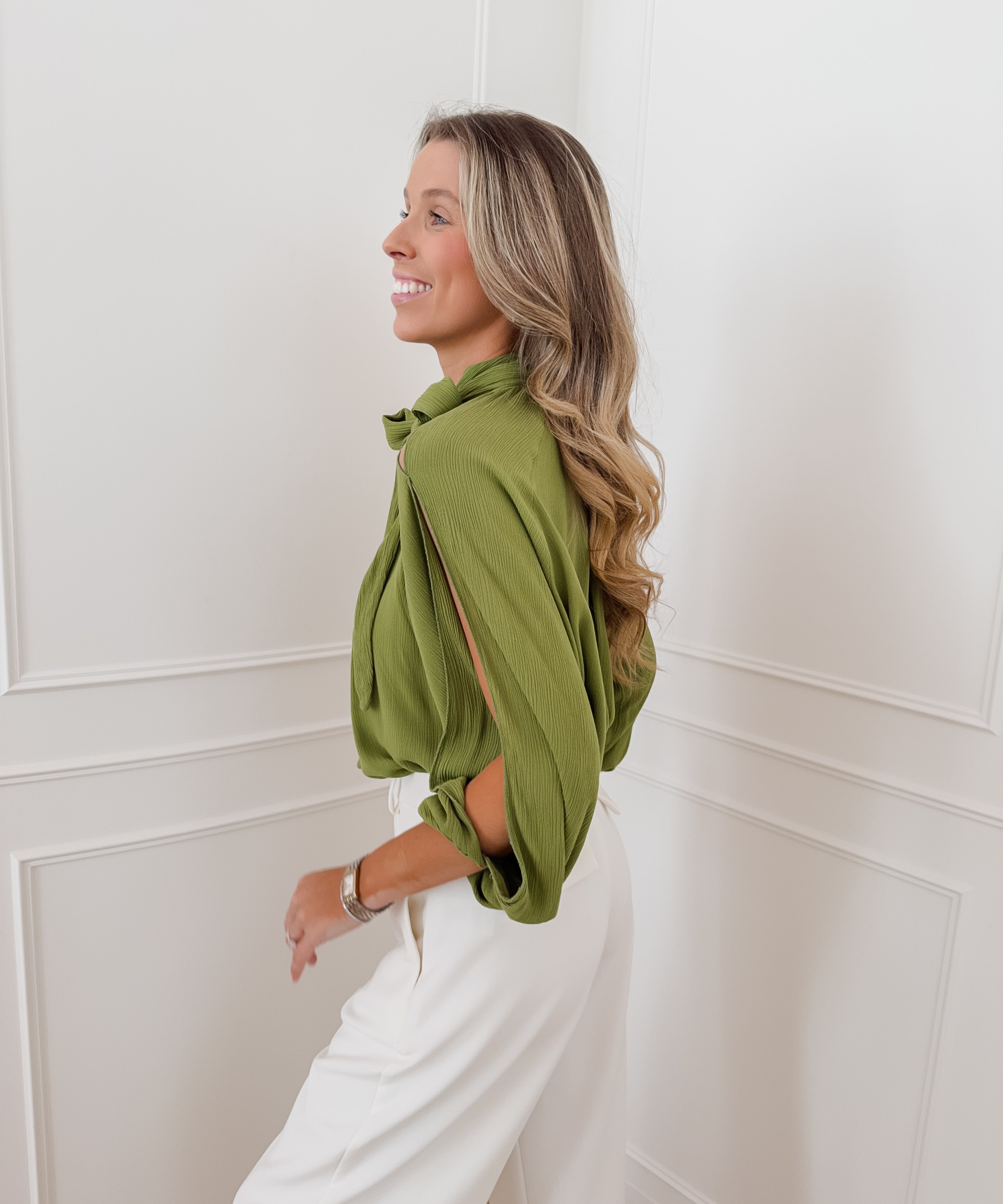 Green Open Sleeve Lavinia Blouse