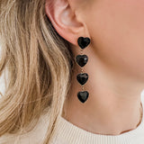Four Black Heart Earrings