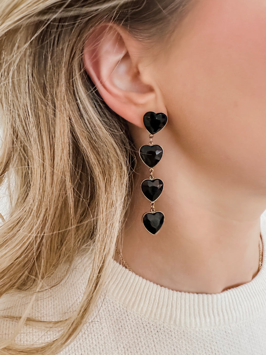 Four Black Heart Earrings