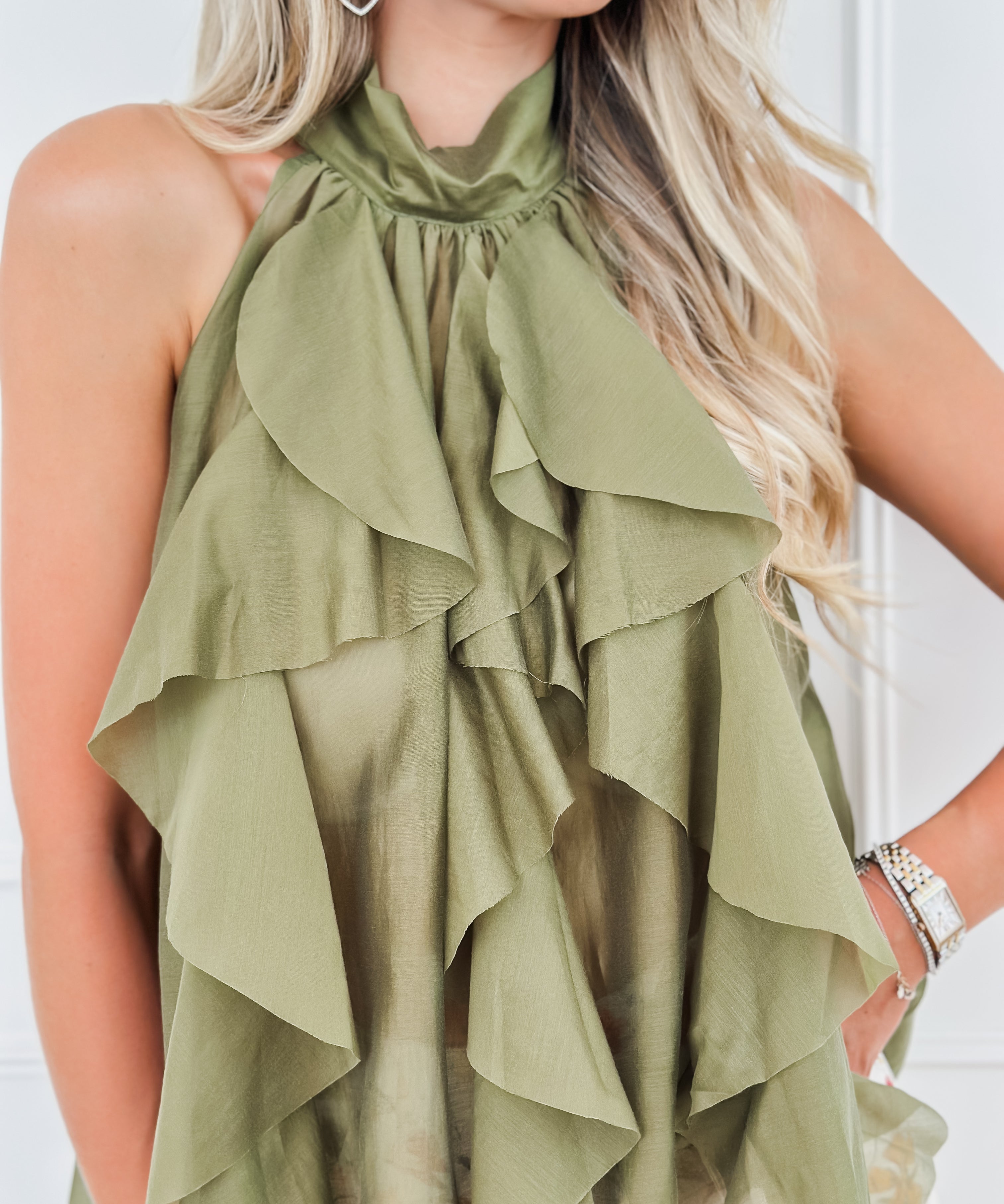 Khaki Frill Top