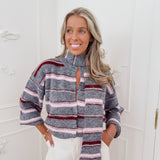 Grey Pink Striped Maysa Scarf Sweater