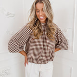 Brown Vichy Open Back Kika Blouse