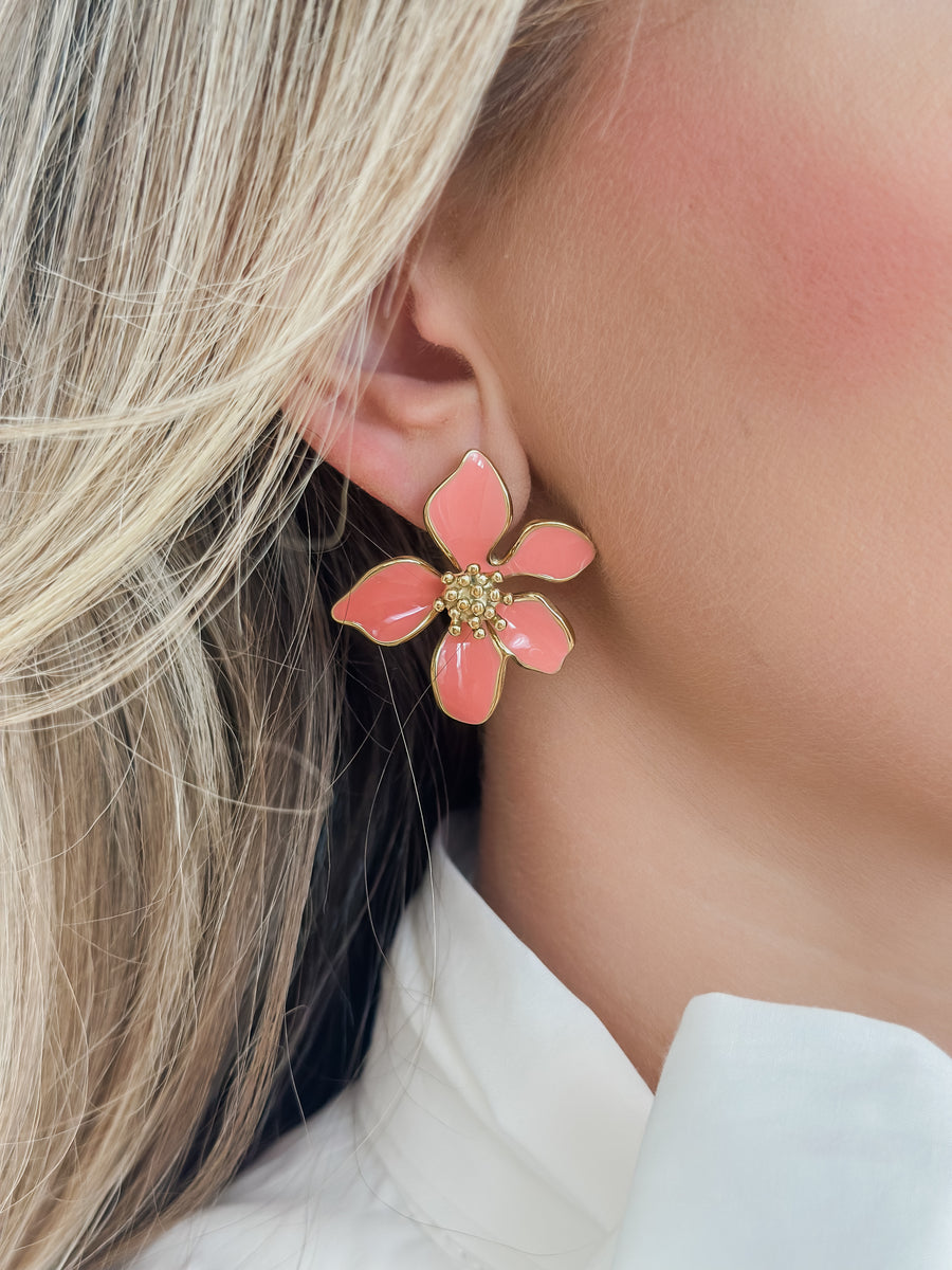 Little Dark Peach Flower Earrings