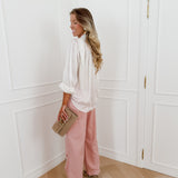 Ivory Satin Front Bow Blouse