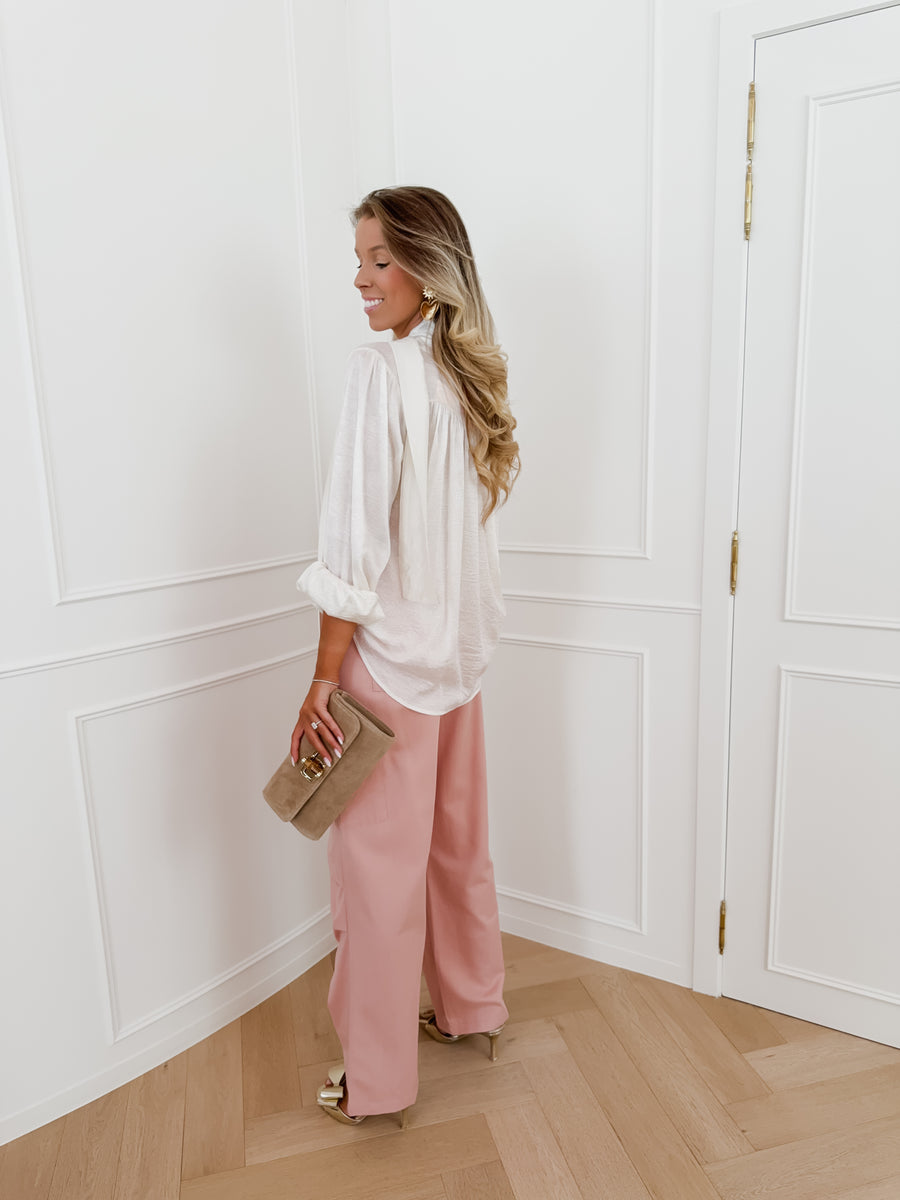 Ivory Satin Front Bow Blouse