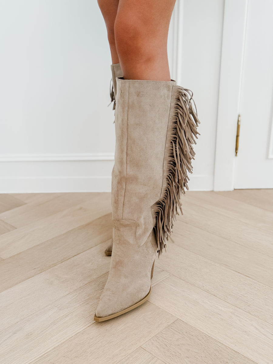Taupe Side Ruffle Boots