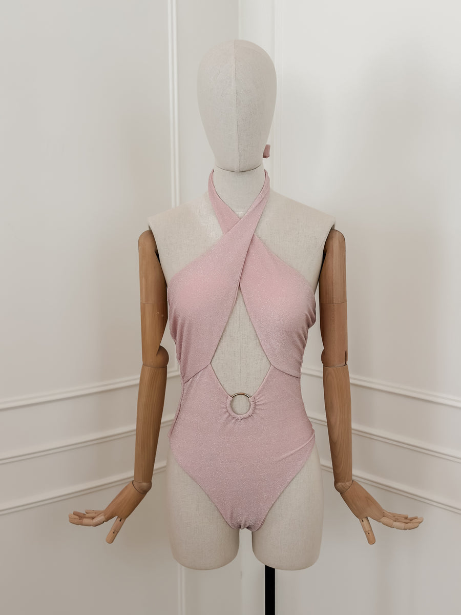 Pink Halterneck Sparkle Swimsuit