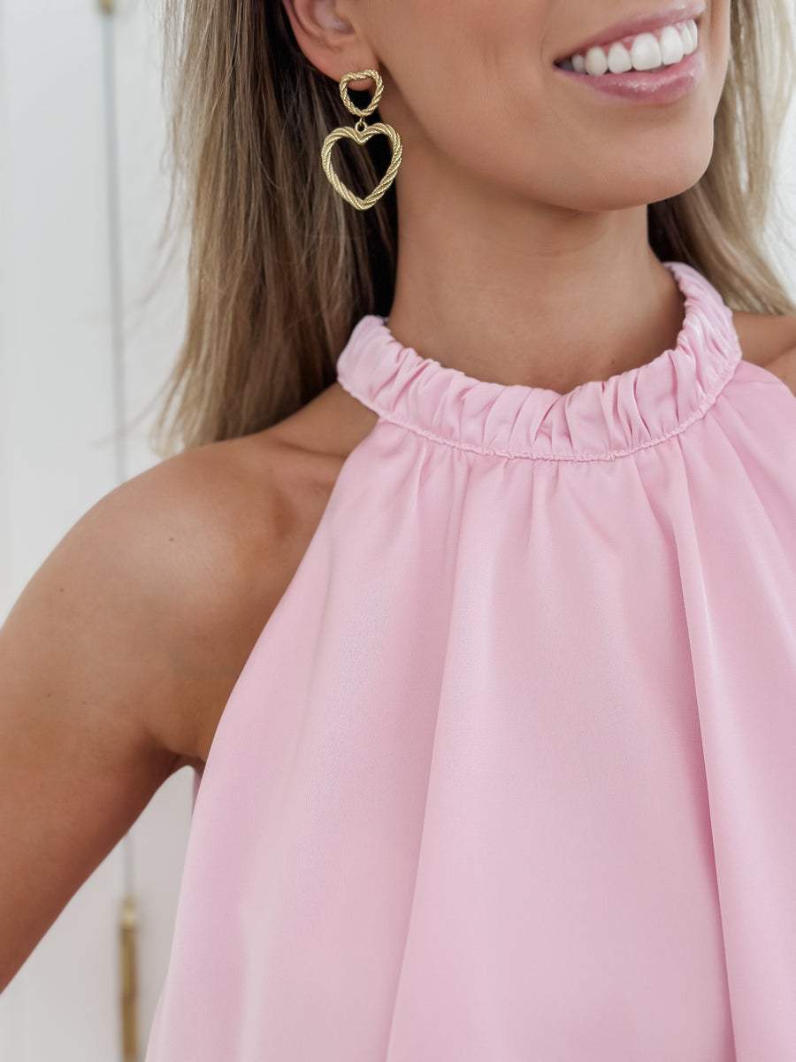 Pink Ribbel Halterneck Dress