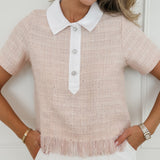 Peach White Annabelle Tweed Shirt