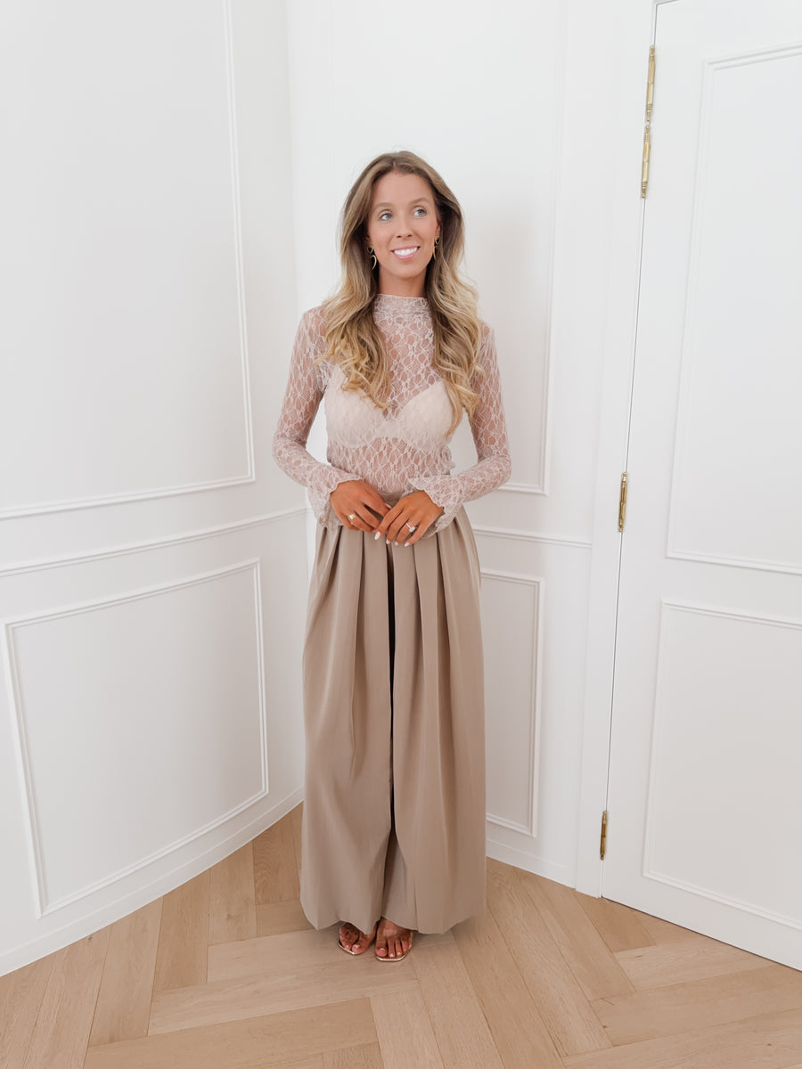 Taupe Long Sleeve Lace Top