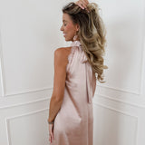 Pink Lace Long Halterneck Bow Dress
