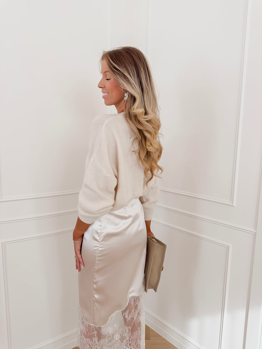 Crème Satin Lace Skirt