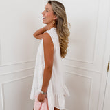 White Evelyne Ruffled Trim Sleeveless Dress