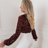 Dark Brown V-Neck Sequin Body