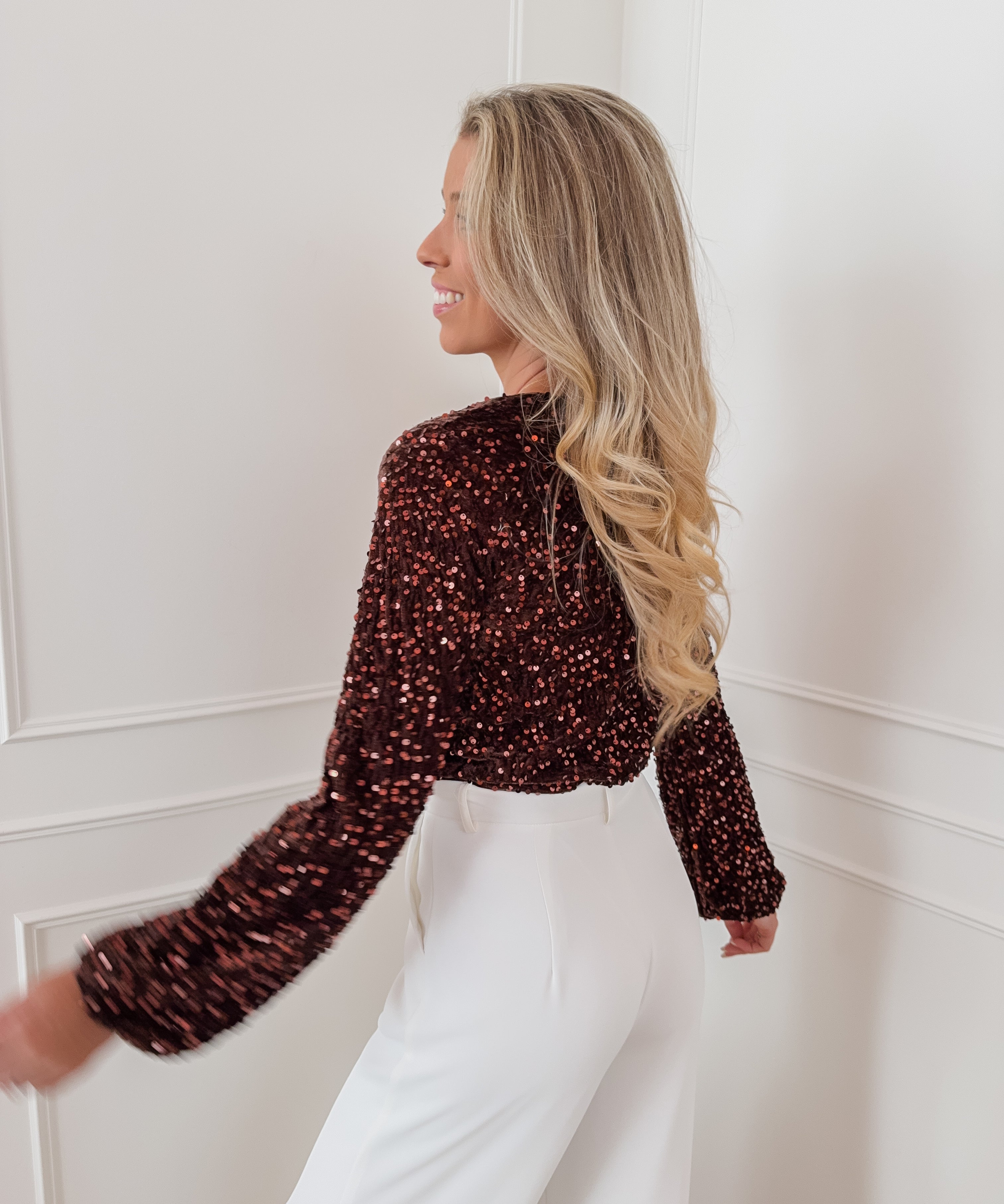 Dark Brown V-Neck Sequin Body