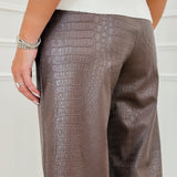 Brown Croco Leather Look Trouser
