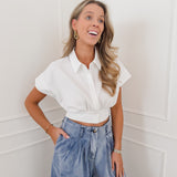 White Emalia Cotton Cropped Blouse