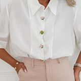 White Colorful Flower Madée Blouse