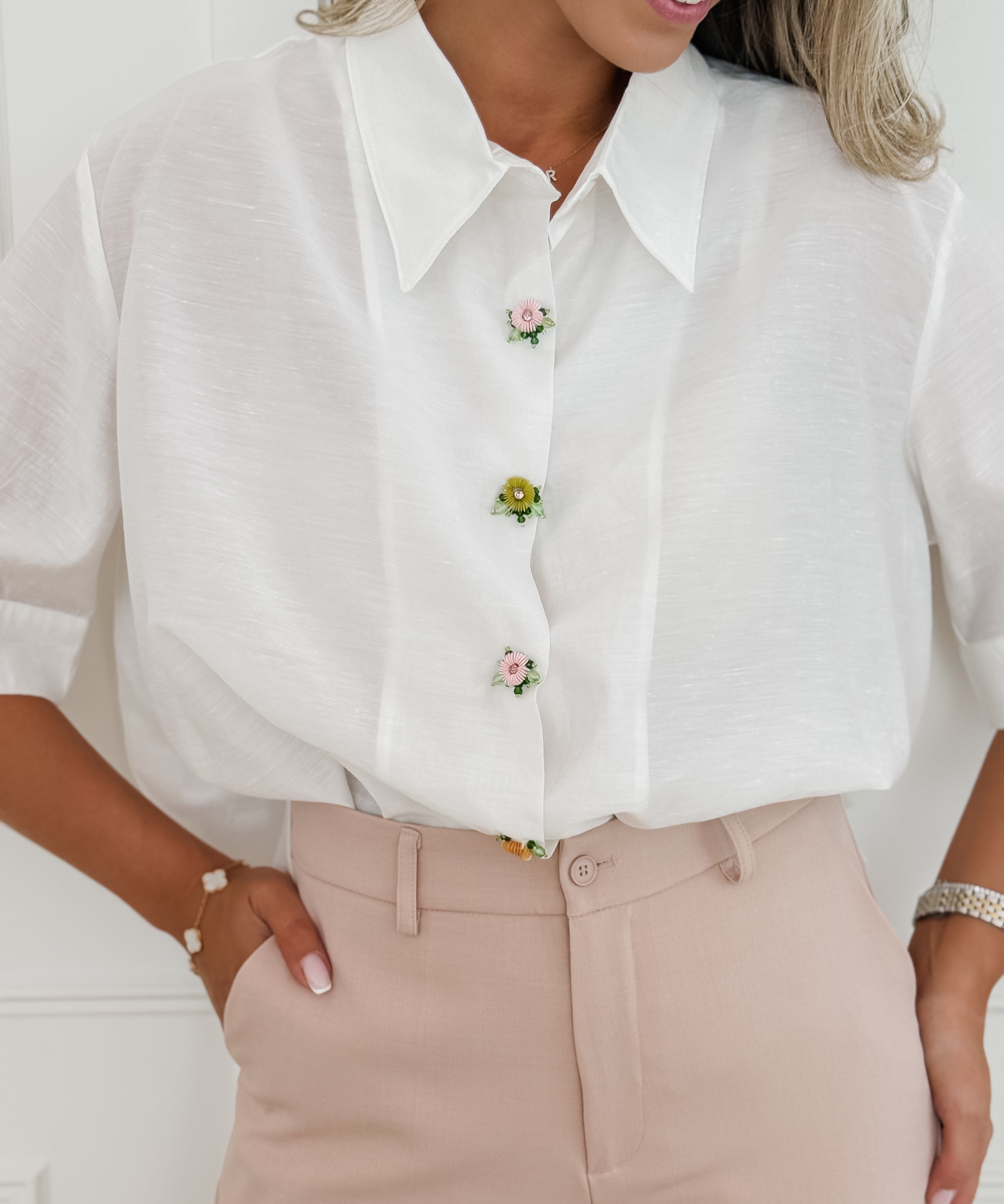 White Colorful Flower Madée Blouse