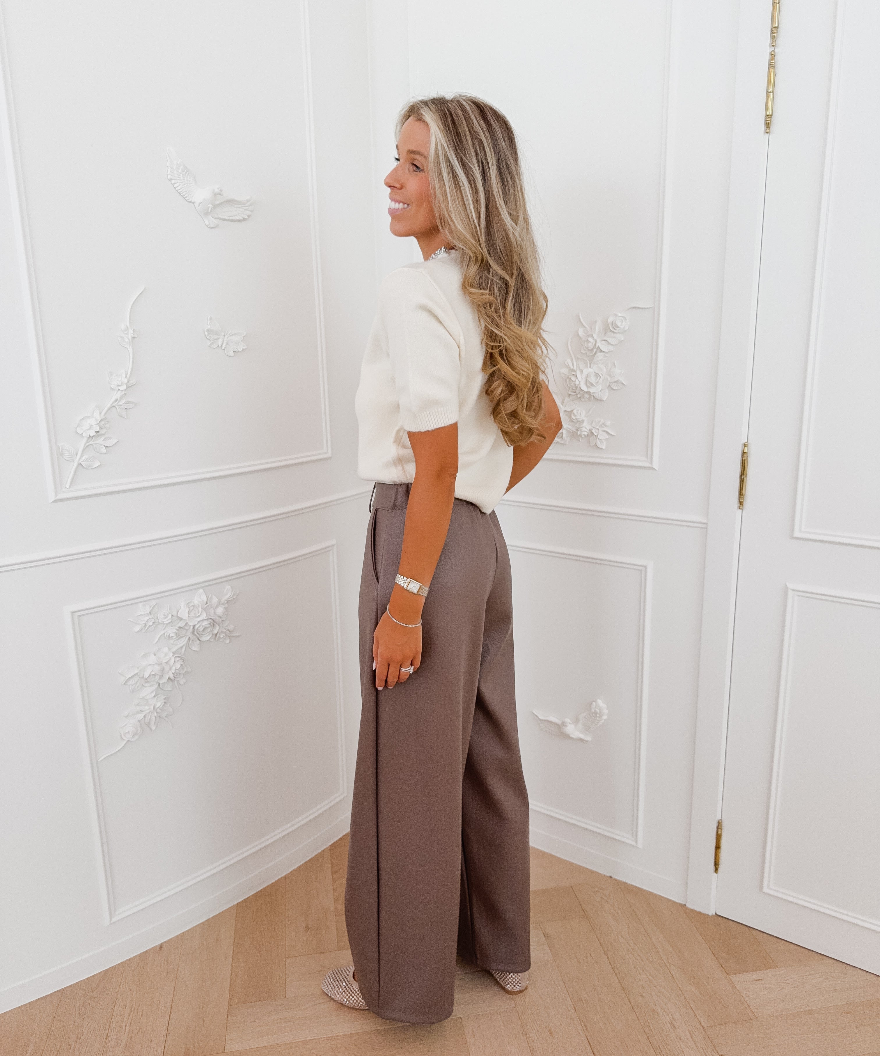 Greige Lusia Leather Trouser