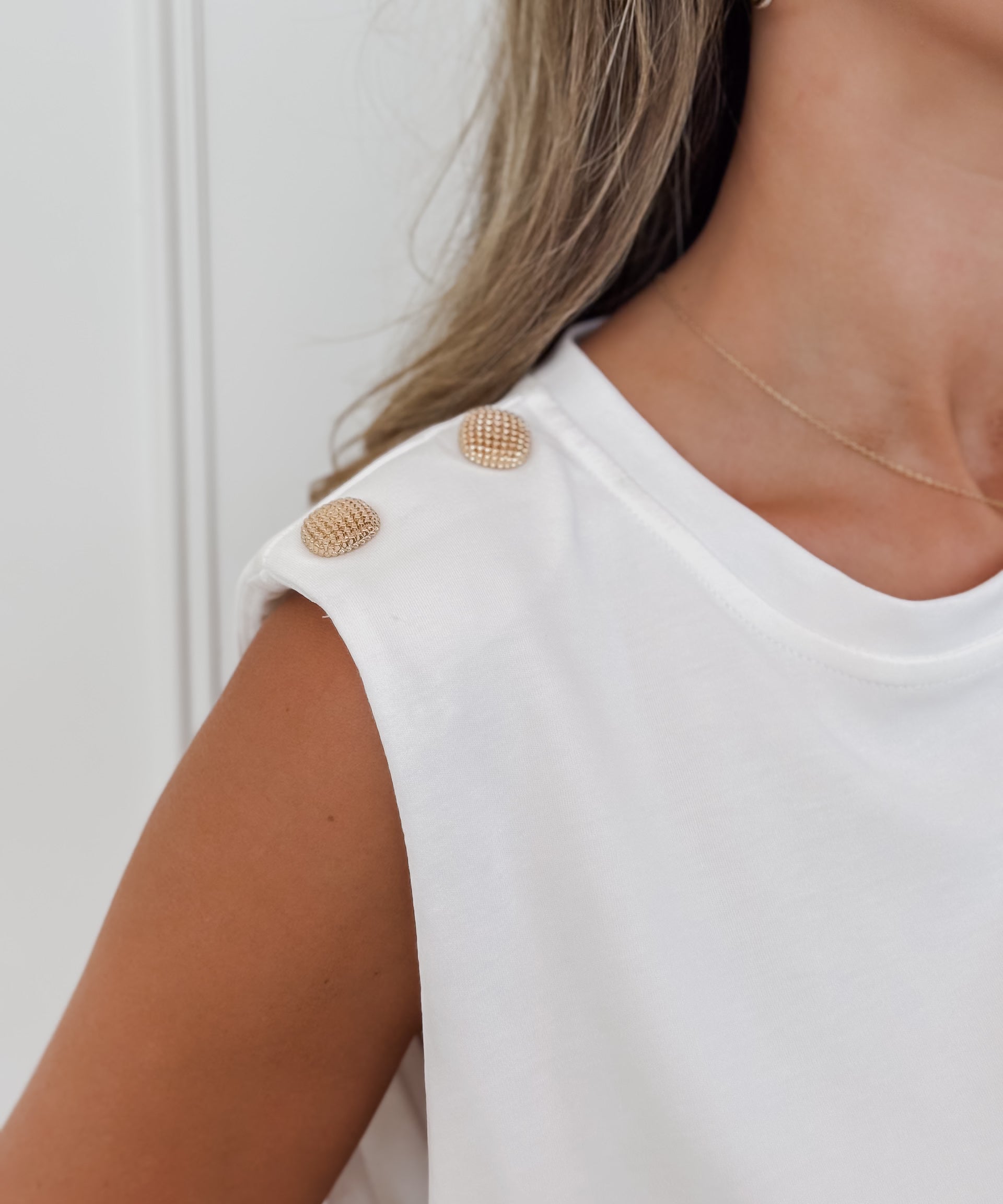 White Evie Cropped Golden Studs Top