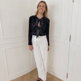 Black Sequin Bow Blouse