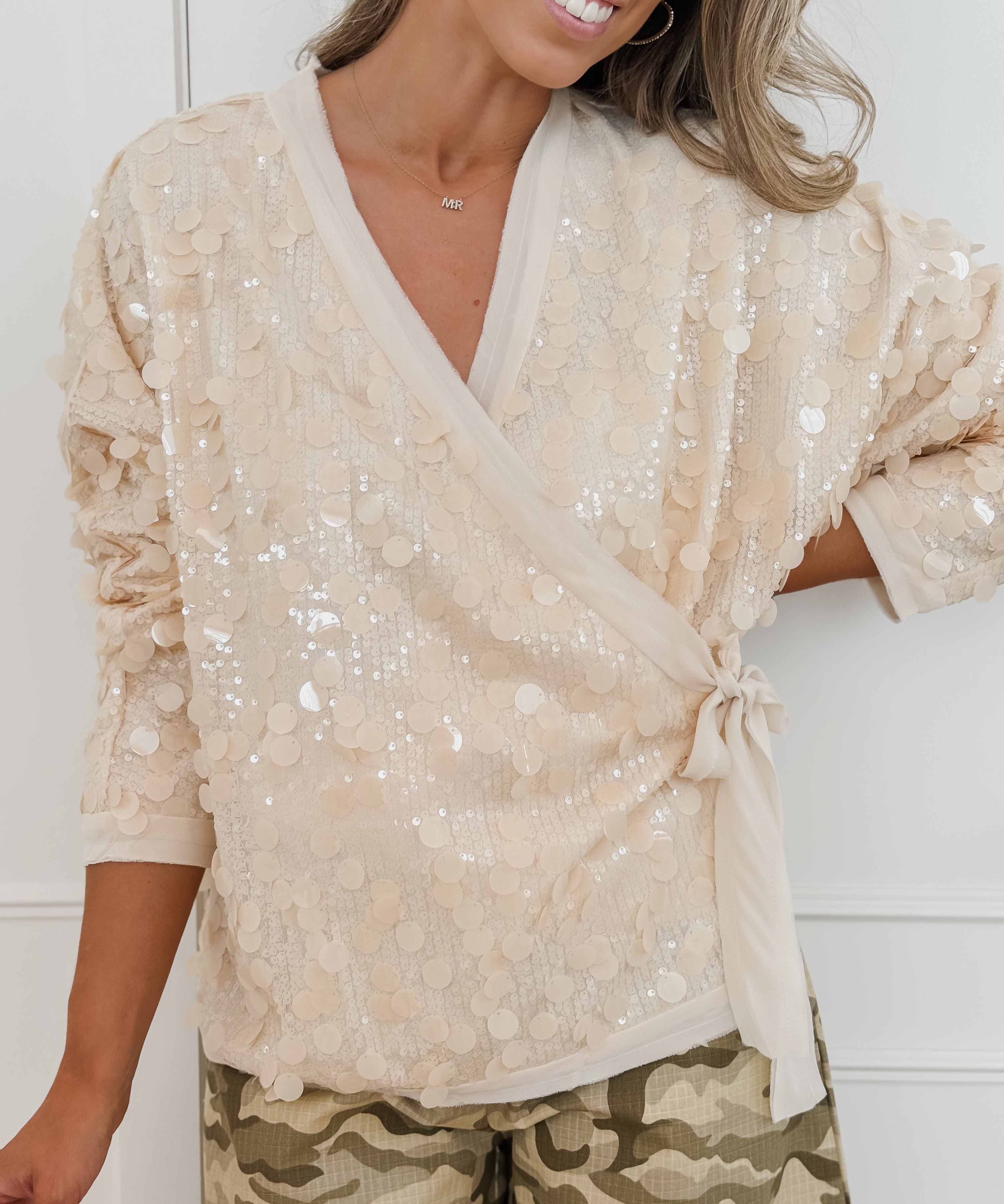 Champagne Melody Sequin Cache Coeur Blouse