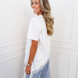 White Asymmetric Lace Trim T-Shirt