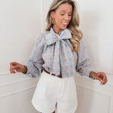 Blue Maisy Checked Bow Blouse