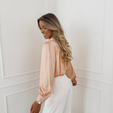 Peach Satin Bow Blouse