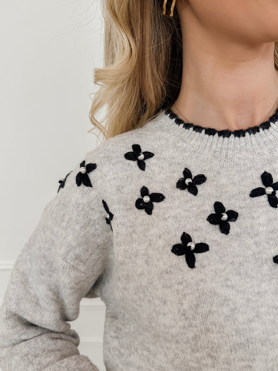 Grey Little Flowers Sweater