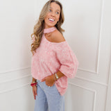 Pink One Off Shoulder Halterneck Sweater