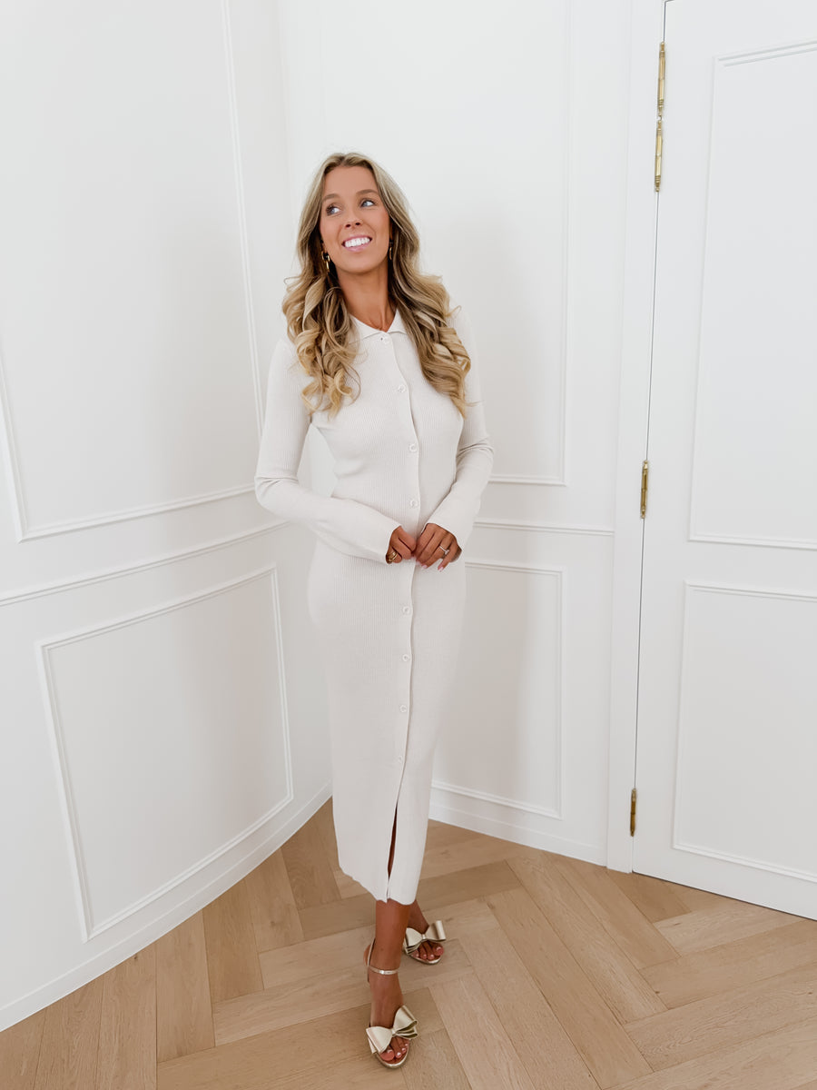 Beige Long Sleeve Claudette Dress
