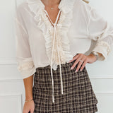 Creamy Flower Frill Blouse