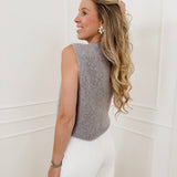 Grey Diamond Neckline Sleeveless Sweater