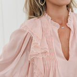 Soft Pink V-Neck Blouse