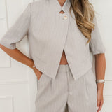 Grey Fraukje Striped Short Sleeve Overlap Blazer